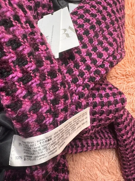 NWT ZARA Pink Houndstooth Cropped Fitted Tweed Jacket/ Blazer. Size M - Picture 14 of 14